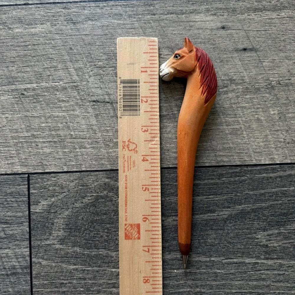 Wooden Horse Head Ballpoint Pen Hand Carved Equestrian Western Brown 6in‎ No Ink
